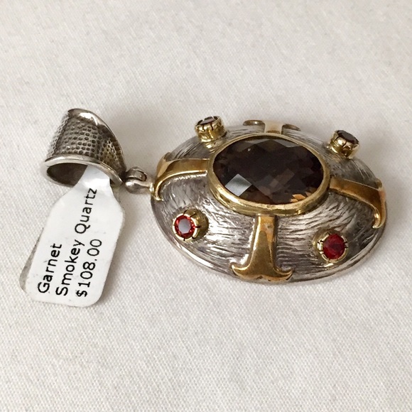 NWT Silver Garnet and Smoky Quartz Pendant - Picture 3 of 7